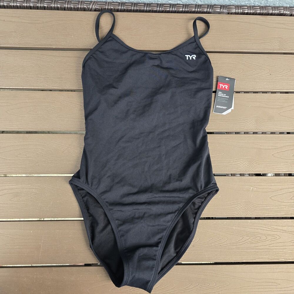 TYR Durafast Women's Solid Black Trinityfit One-Piece Swimsuit Sz 34 New